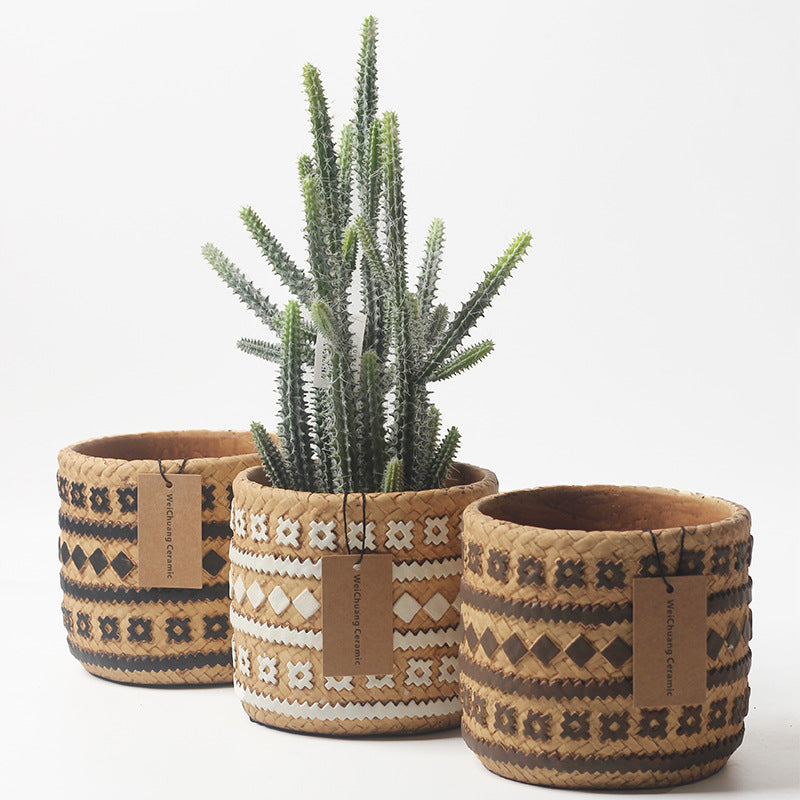 Nordic Woven Cement Planter