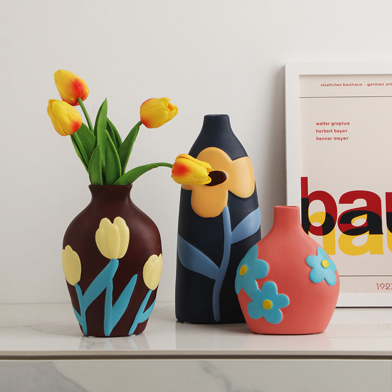 Wabi-Sabi Hand-Painted Ceramic Vase