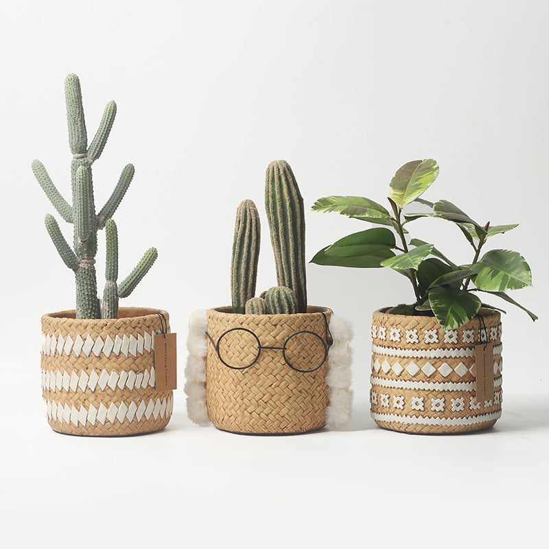 Nordic Woven Cement Planter